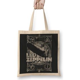 Baskı Dükkanı LED Zeppelin Bez Uzun Saplı Krem Rengi Çanta