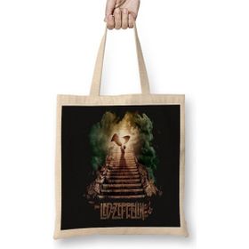 Baskı Dükkanı LED Zeppelin Bez Uzun Saplı Krem Rengi Çanta