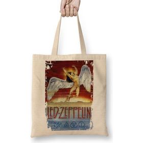 Baskı Dükkanı LED Zeppelin Bez Uzun Saplı Krem Rengi Çanta