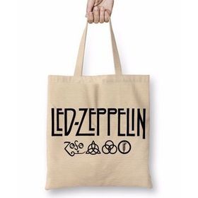 Baskı Dükkanı LED Zeppelin Deep Purple Bez Uzun Saplı Krem Rengi Çanta