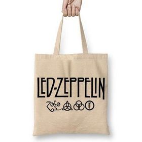 Baskı Dükkanı LED Zeppelin Deep Purple Bez Uzun Saplı Krem Rengi Çanta