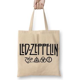 Baskı Dükkanı LED Zeppelin Deep Purple Bez Uzun Saplı Krem Rengi Çanta