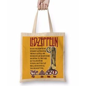 Baskı Dükkanı LED Zepplin Bez Uzun Saplı Krem Rengi Çanta