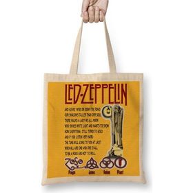 Baskı Dükkanı LED Zepplin Bez Uzun Saplı Krem Rengi Çanta