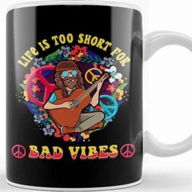 Baskı Dükkanı Life Is Too Short For Bad Vibes Guitar Hippie Kupa