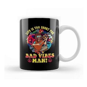 Baskı Dükkanı Life Is Too Short For Bad Vibes Man! Guitar Hippie Kupa