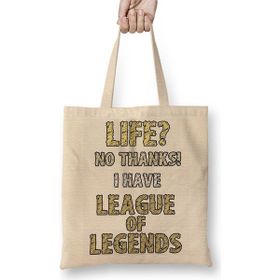Baskı Dükkanı Life No Thanks I Have League Of Legends Bez Uzun Saplı Krem Rengi Çanta
