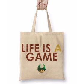 Baskı Dükkanı Life's A Game Mario Bez Uzun Saplı Krem Rengi Çanta