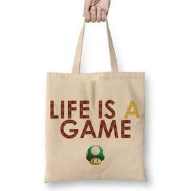 Baskı Dükkanı Life's A Game Mario Bez Uzun Saplı Krem Rengi Çanta