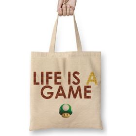 Baskı Dükkanı Life's A Game Mario Bez Uzun Saplı Krem Rengi Çanta