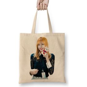 Baskı Dükkanı Lisa Blackpink Bez Uzun Saplı Krem Rengi Çanta
