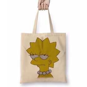 Baskı Dükkanı Lisa Simpson Entediada Bez Uzun Saplı Krem Rengi Çanta