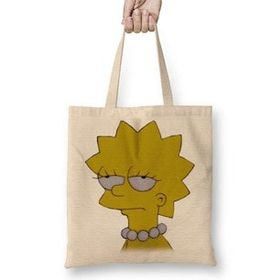 Baskı Dükkanı Lisa Simpson Entediada Bez Uzun Saplı Krem Rengi Çanta
