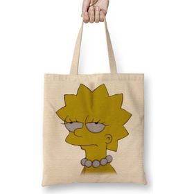 Baskı Dükkanı Lisa Simpson Entediada Bez Uzun Saplı Krem Rengi Çanta
