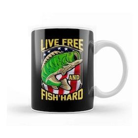 Baskı Dükkanı Live Free And Fish Hard Fishing Patriotic Fisher Kupa