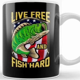 Baskı Dükkanı Live Free And Fish Hard Fishing Patriotic Fisher Kupa