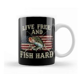 Baskı Dükkanı Live Free And Fish Hard Patriotic Fishing Usa Kupa