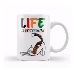 Baskı Dükkanı Live Is Better With Cat Funny Cat Lover Gifts For Men Kids Kupa