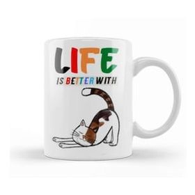 Baskı Dükkanı Live Is Better With Cat Funny Cat Lover Gifts For Men Kids Kupa