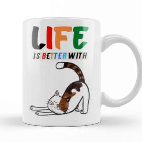 Baskı Dükkanı Live Is Better With Cat Funny Cat Lover Gifts For Men Kids Kupa