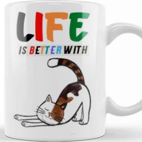 Baskı Dükkanı Live Is Better With Cat Funny Cat Lover Gifts For Men Kids Kupa