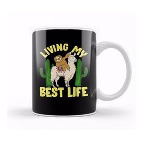 Baskı Dükkanı Living My Best Life Adorable Sloth Riding Llama Kupa