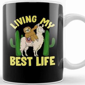 Baskı Dükkanı Living My Best Life Adorable Sloth Riding Llama Kupa