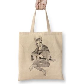Baskı Dükkanı Llama Style Bez Uzun Saplı Krem Rengi Çanta