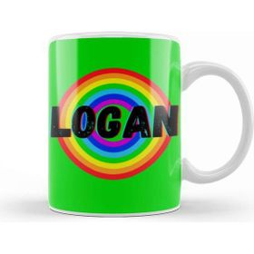 Baskı Dükkanı Logan Name Personalized Custom Vintage Retro Rainbow Design Gift Baby Gift For Him Kupa