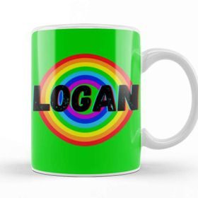 Baskı Dükkanı Logan Name Personalized Custom Vintage Retro Rainbow Design Gift Baby Gift For Him Kupa