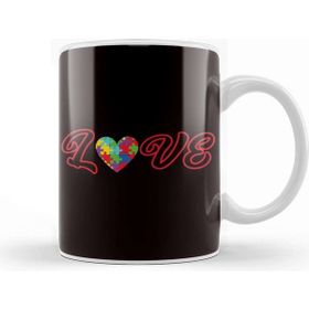 Baskı Dükkanı Love Autism Awareness Heart Puzzle Autistic Child Support Kupa