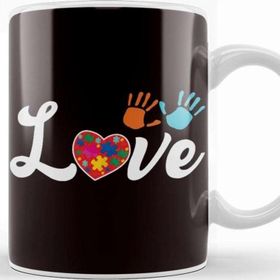 Baskı Dükkanı Love Autistic Heart Autism Awareness Support Puzzle Ribbon Kupa