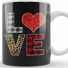 Baskı Dükkanı Love Leopard Buffalo Plaid Family Aniversary Matching Kupa