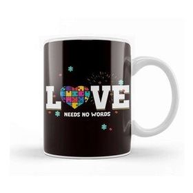 Baskı Dükkanı Love Needs No Words Heart Autism Awareness Puzzle Ribbon Kupa