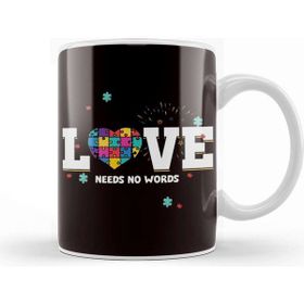 Baskı Dükkanı Love Needs No Words Heart Autism Awareness Puzzle Ribbon Kupa