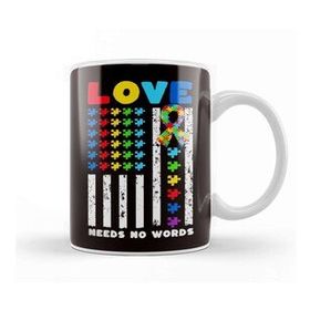 Baskı Dükkanı Love Needs No Words Us American Flag Autism Puzzle Autistic Kupa