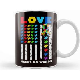 Baskı Dükkanı Love Needs No Words Us American Flag Autism Puzzle Autistic Kupa
