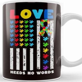 Baskı Dükkanı Love Needs No Words Us American Flag Autism Puzzle Autistic Kupa