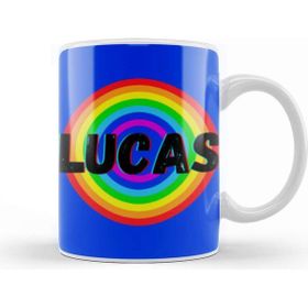Baskı Dükkanı Lucas Name Custom Vintage Retro Rainbow Style Design Gift Baby Gift For Him Kupa