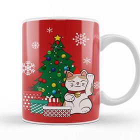 Baskı Dükkanı Lucky Cat Around The Christmas Tree Kupa