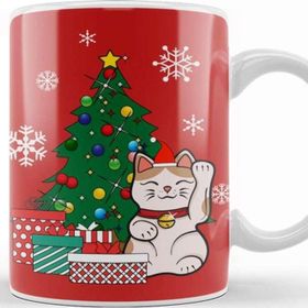 Baskı Dükkanı Lucky Cat Around The Christmas Tree Kupa