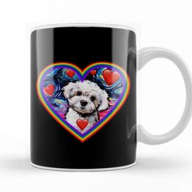 Baskı Dükkanı Maltipoo in a Rainbow Heart Kupa
