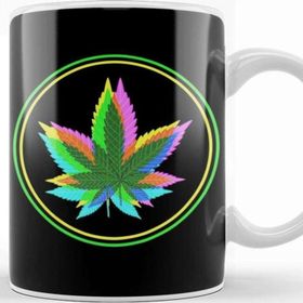 Baskı Dükkanı Marijuana Weed Leaves Psychedelic Neon Colored Kupa