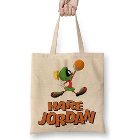 Baskı Dükkanı Martian Basket Hare Jordan Bez Uzun Saplı Krem Rengi Çanta