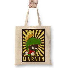 Baskı Dükkanı Martian Marvin Bez Uzun Saplı Krem Rengi Çanta