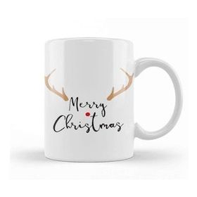 Baskı Dükkanı Merry Christmas Red Nose Antler Gift Kupa