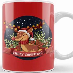 Baskı Dükkanı Merry Christmas With Rudolph The Red Nose Reindeer Kupa