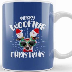 Baskı Dükkanı Merry Woofing Christmas Santa Glasses Dog Kupa