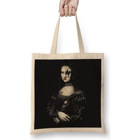 Baskı Dükkanı Mona Lisa Bez Uzun Saplı Krem Rengi Çanta