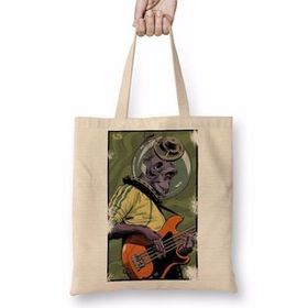 Baskı Dükkanı Monkey Bass Müzik Gitar Maymun Bez Uzun Saplı Krem Rengi Çanta